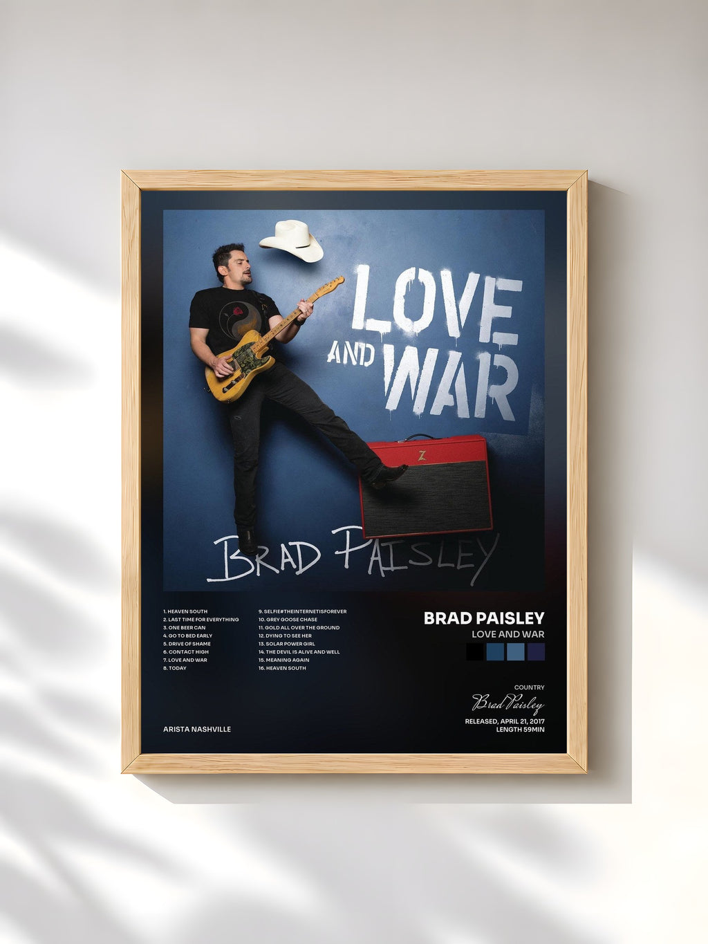#bois Tableau de l'album Love and War de Brad Paisley, cadre en bois brut, imprimé et encadré en France