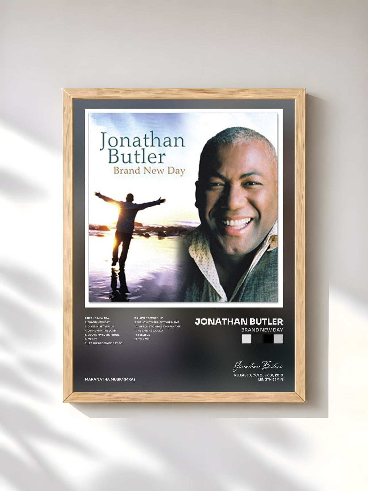 #bois Tableau de l'album Brand New Day de Jonathan Butler, cadre en bois brut, imprimé et encadré en France