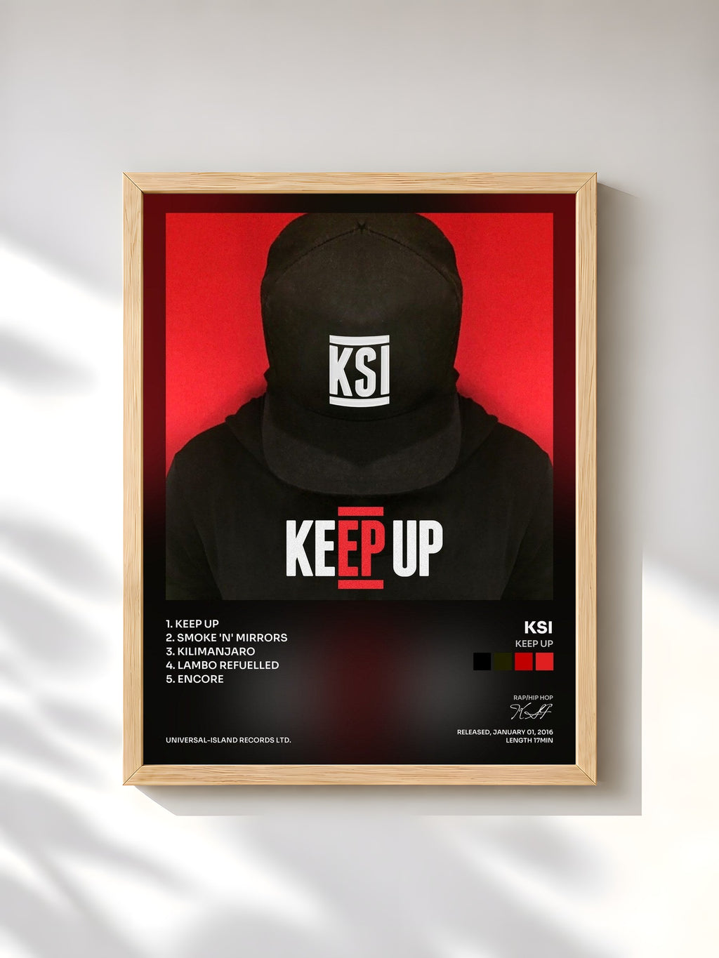 #bois Tableau de l'album Keep Up de KSI, cadre en bois brut, imprimé et encadré en France
