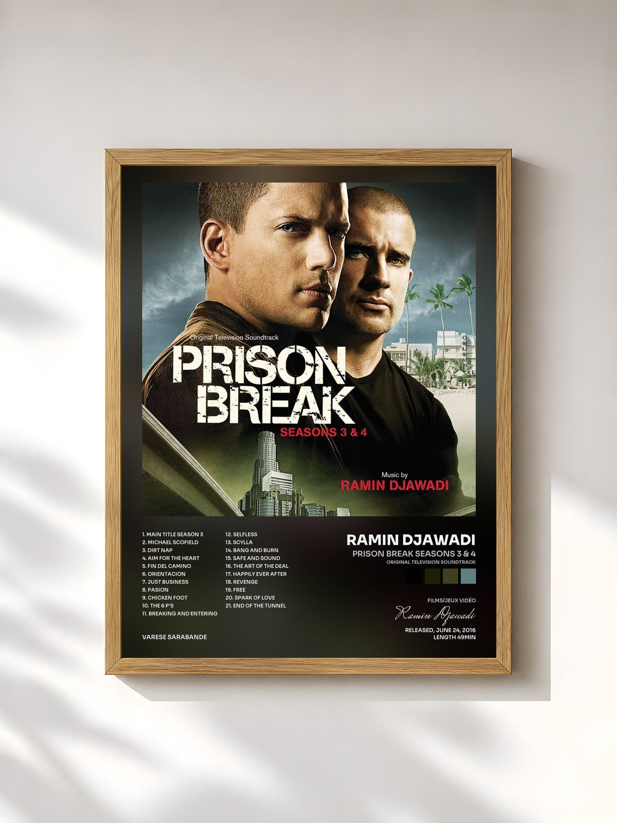 #bois Tableau de l'album Prison Break Seasons 3 & 4 (Original Television Soundtrack) de Ramin Djawadi, cadre en bois brut, imprimé et encadré en France