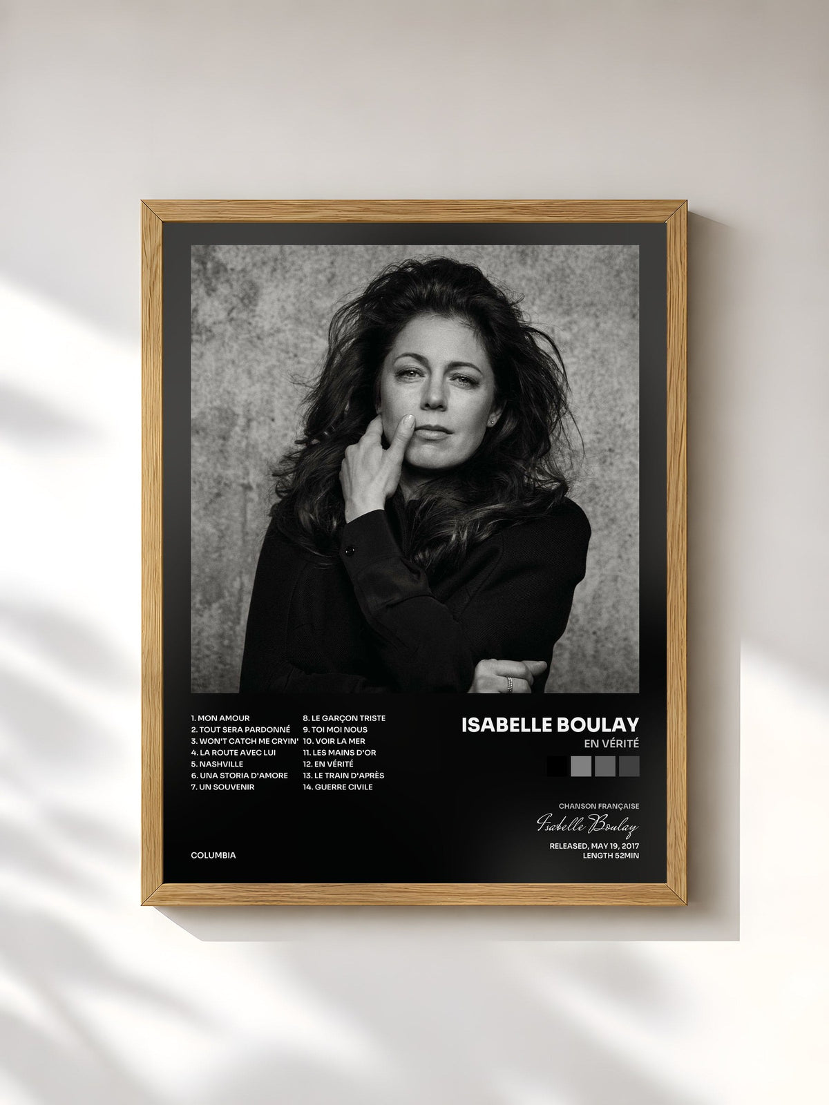 #bois Tableau de l'album En vérité de Isabelle Boulay, cadre en bois brut, imprimé et encadré en France
