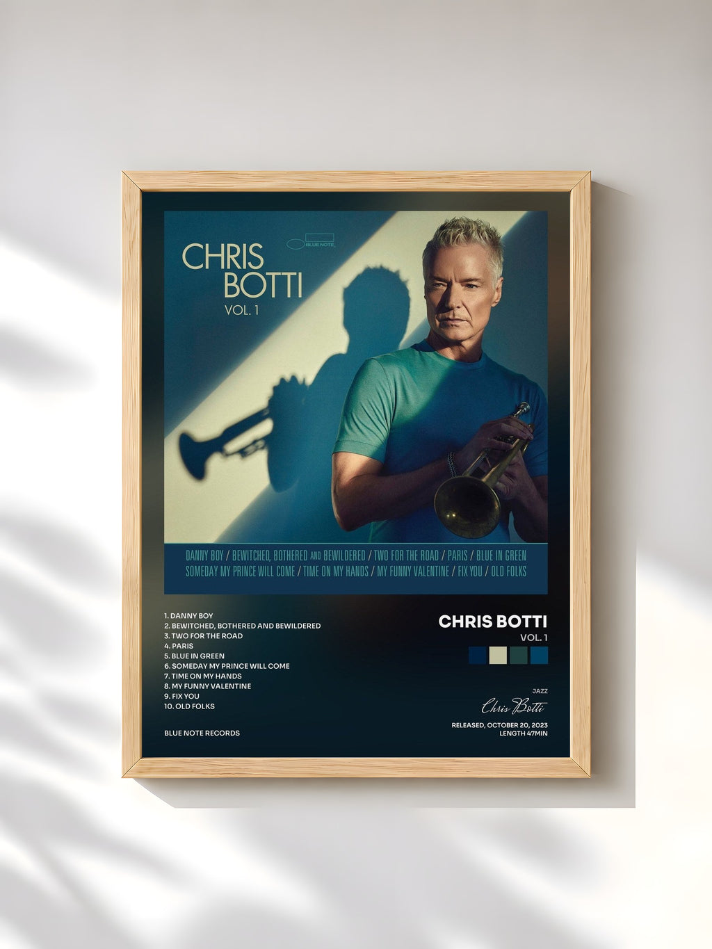 #bois Tableau de l'album Vol. 1 de Chris Botti, cadre en bois brut, imprimé et encadré en France