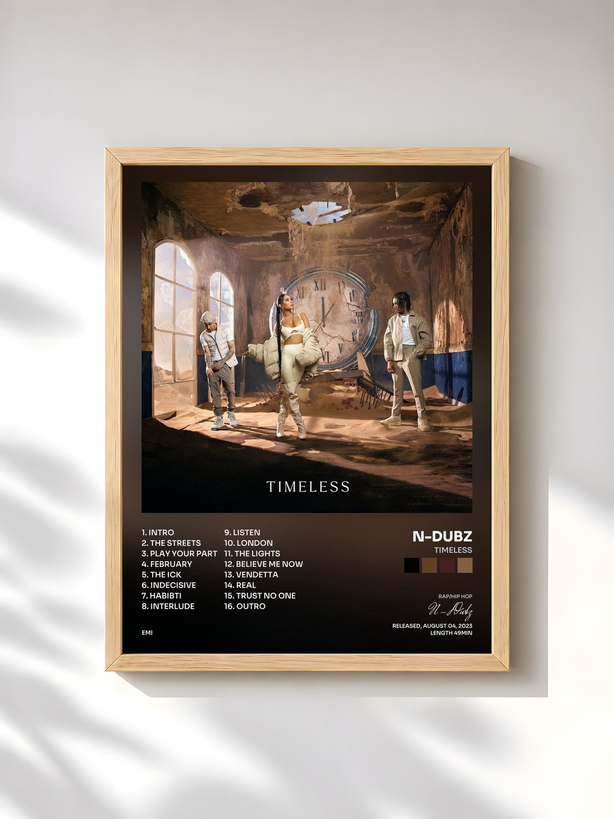 #bois Tableau de l'album Timeless de N-Dubz, cadre en bois brut, imprimé et encadré en France