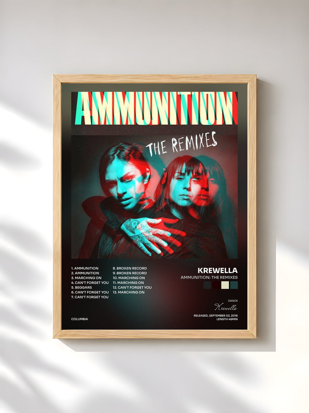 #bois Tableau de l'album Ammunition: The Remixes de Krewella, cadre en bois brut, imprimé et encadré en France