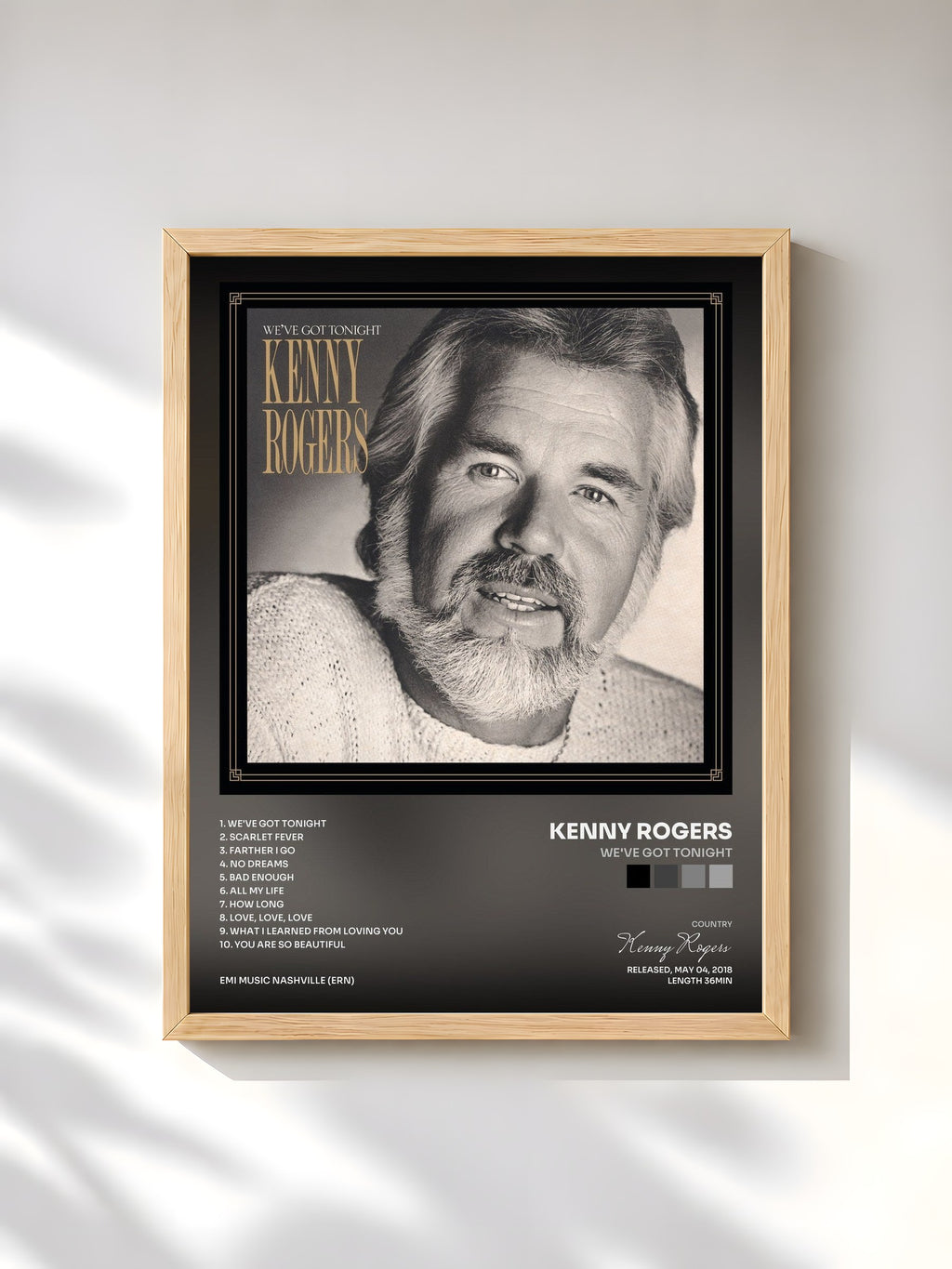 #bois Tableau de l'album We've Got Tonight de Kenny Rogers, cadre en bois brut, imprimé et encadré en France