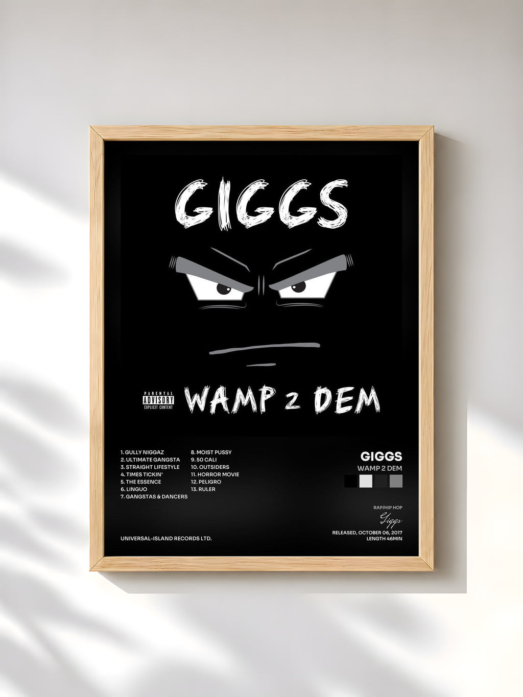 #bois Tableau de l'album Wamp 2 Dem de Giggs, cadre en bois brut, imprimé et encadré en France