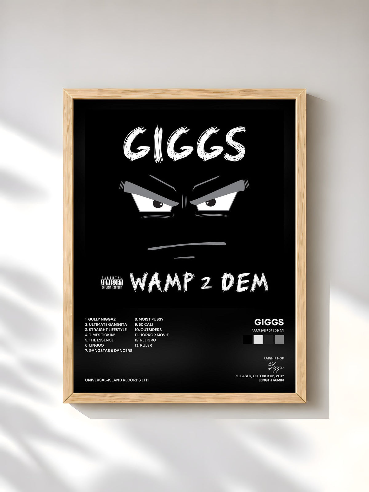 #bois Tableau de l'album Wamp 2 Dem de Giggs, cadre en bois brut, imprimé et encadré en France