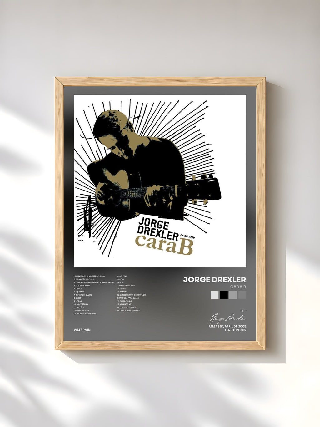 #bois Tableau de l'album Cara B de Jorge Drexler, cadre en bois brut, imprimé et encadré en France
