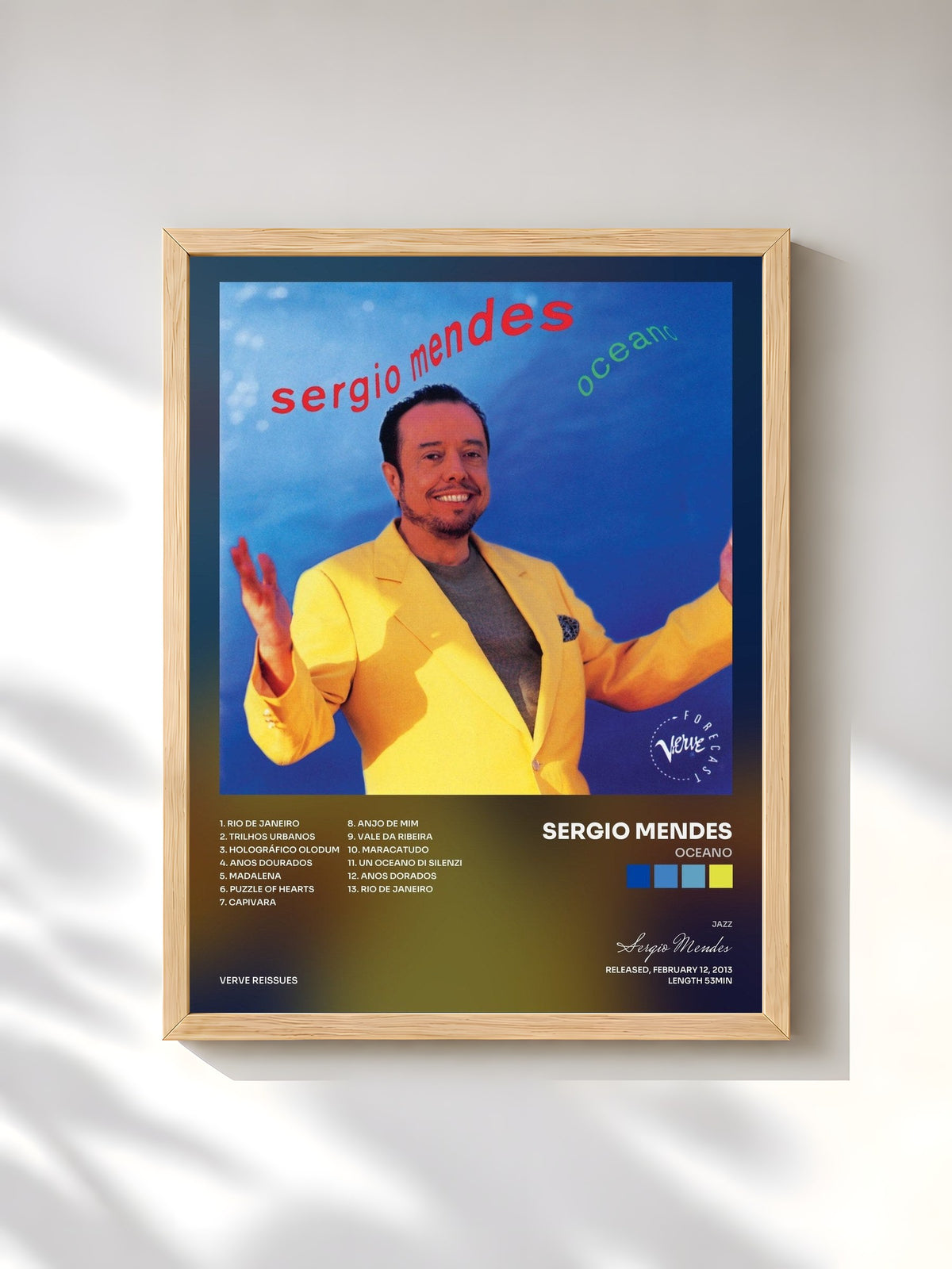 #bois Tableau de l'album Oceano de Sergio Mendes, cadre en bois brut, imprimé et encadré en France