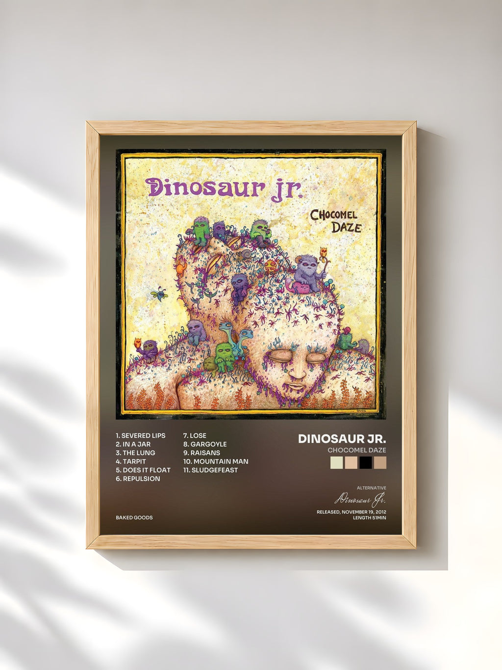 #bois Tableau de l'album Chocomel Daze de Dinosaur Jr., cadre en bois brut, imprimé et encadré en France