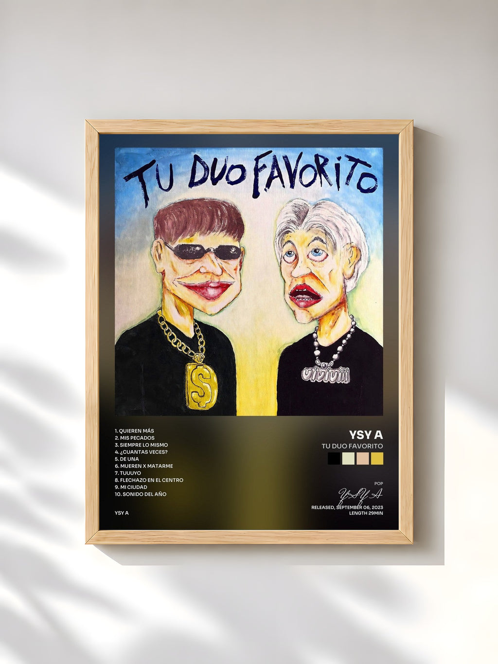 #bois Tableau de l'album TU DUO FAVORITO de YSY A, cadre en bois brut, imprimé et encadré en France