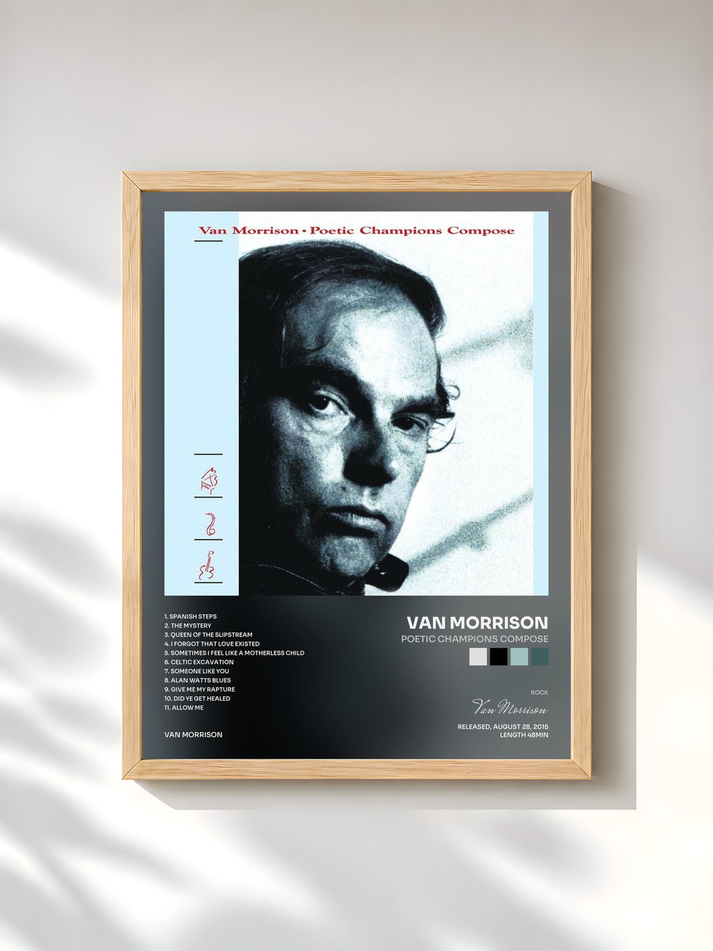 #bois Tableau de l'album Poetic Champions Compose de Van Morrison, cadre en bois brut, imprimé et encadré en France
