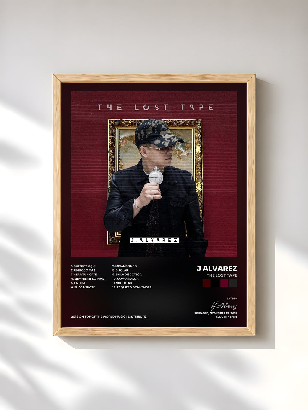 #bois Tableau de l'album The Lost Tape de J Alvarez, cadre en bois brut, imprimé et encadré en France