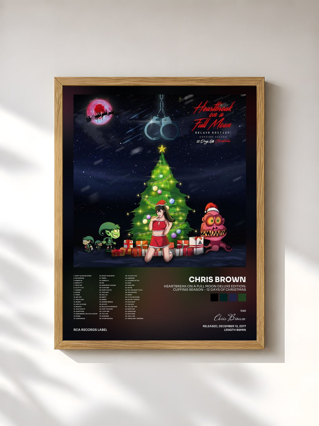 #bois Tableau de l'album Heartbreak On A Full Moon Deluxe Edition: Cuffing Season - 12 Days Of Christmas de Chris Brown, cadre en bois brut, imprimé et encadré en France
