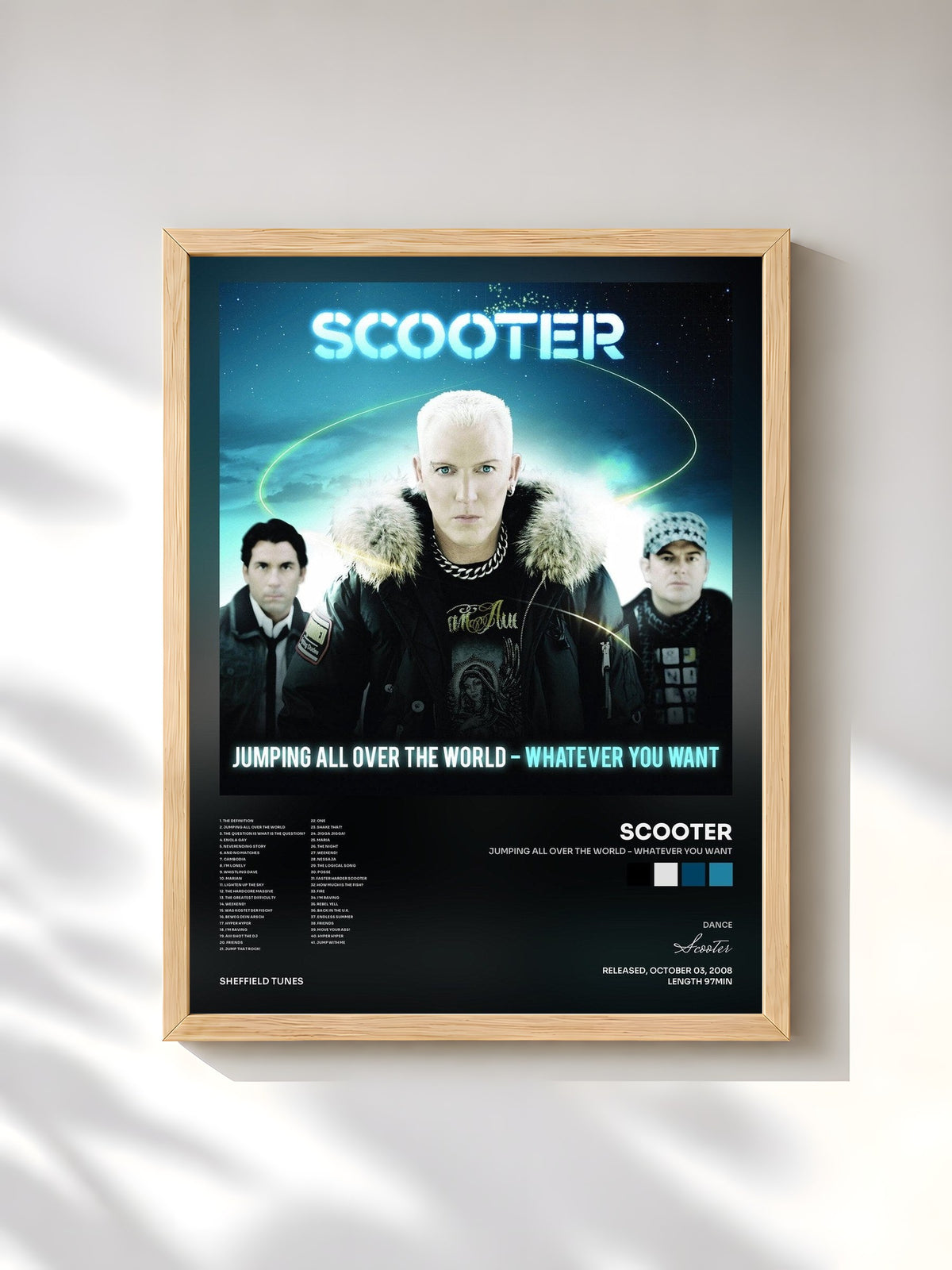 #bois Tableau de l'album Jumping All over the World - Whatever You Want de Scooter, cadre en bois brut, imprimé et encadré en France