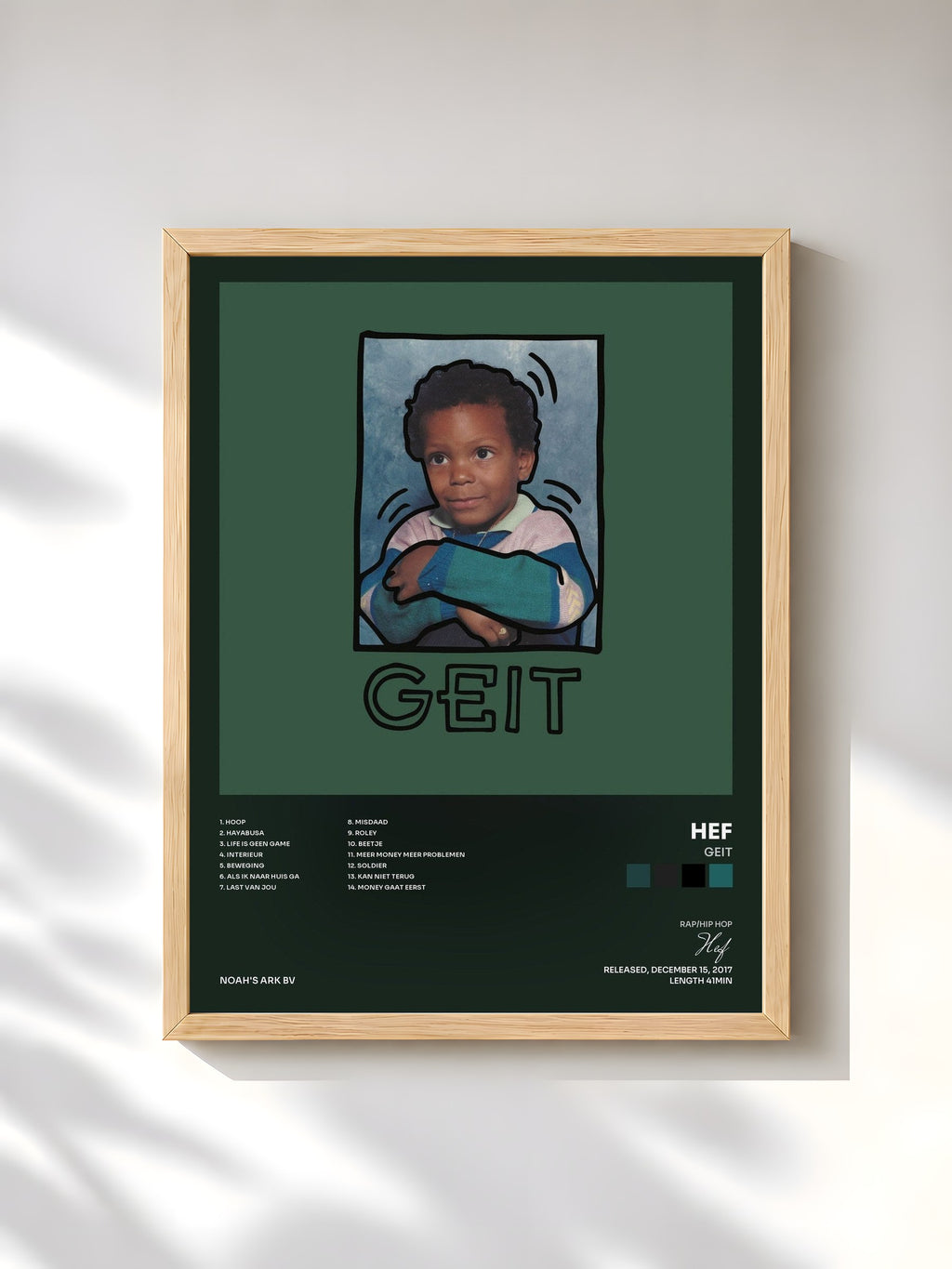 #bois Tableau de l'album Geit de Hef, cadre en bois brut, imprimé et encadré en France