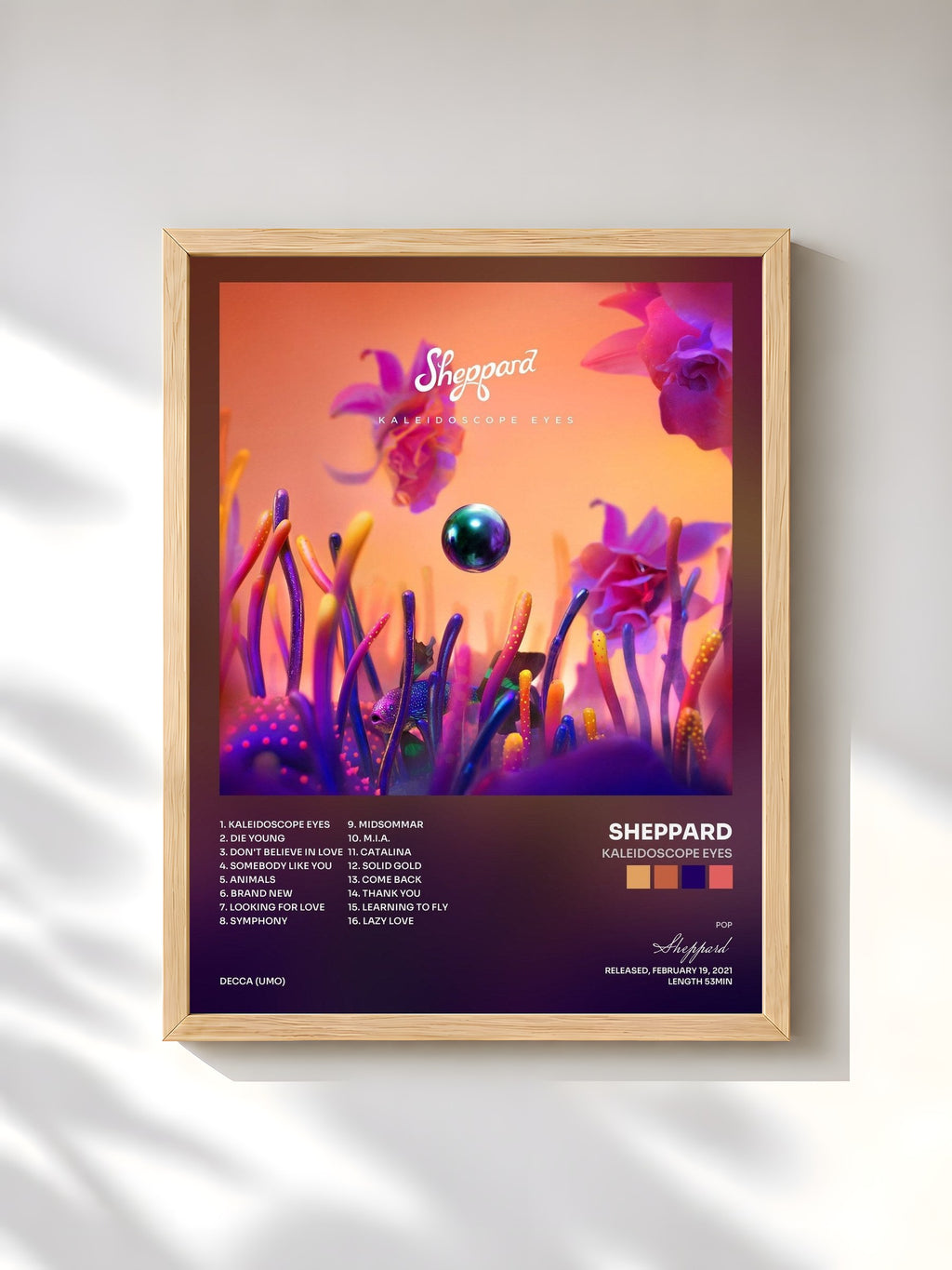 #bois Tableau de l'album Kaleidoscope Eyes de Sheppard, cadre en bois brut, imprimé et encadré en France
