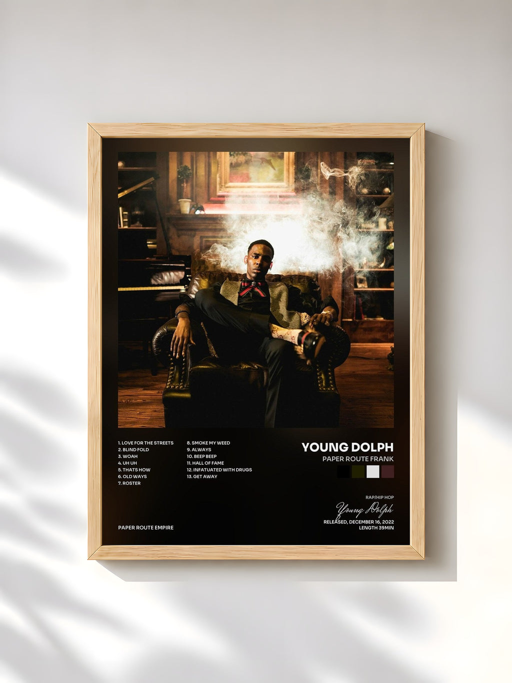 #bois Tableau de l'album Paper Route Frank de Young Dolph, cadre en bois brut, imprimé et encadré en France