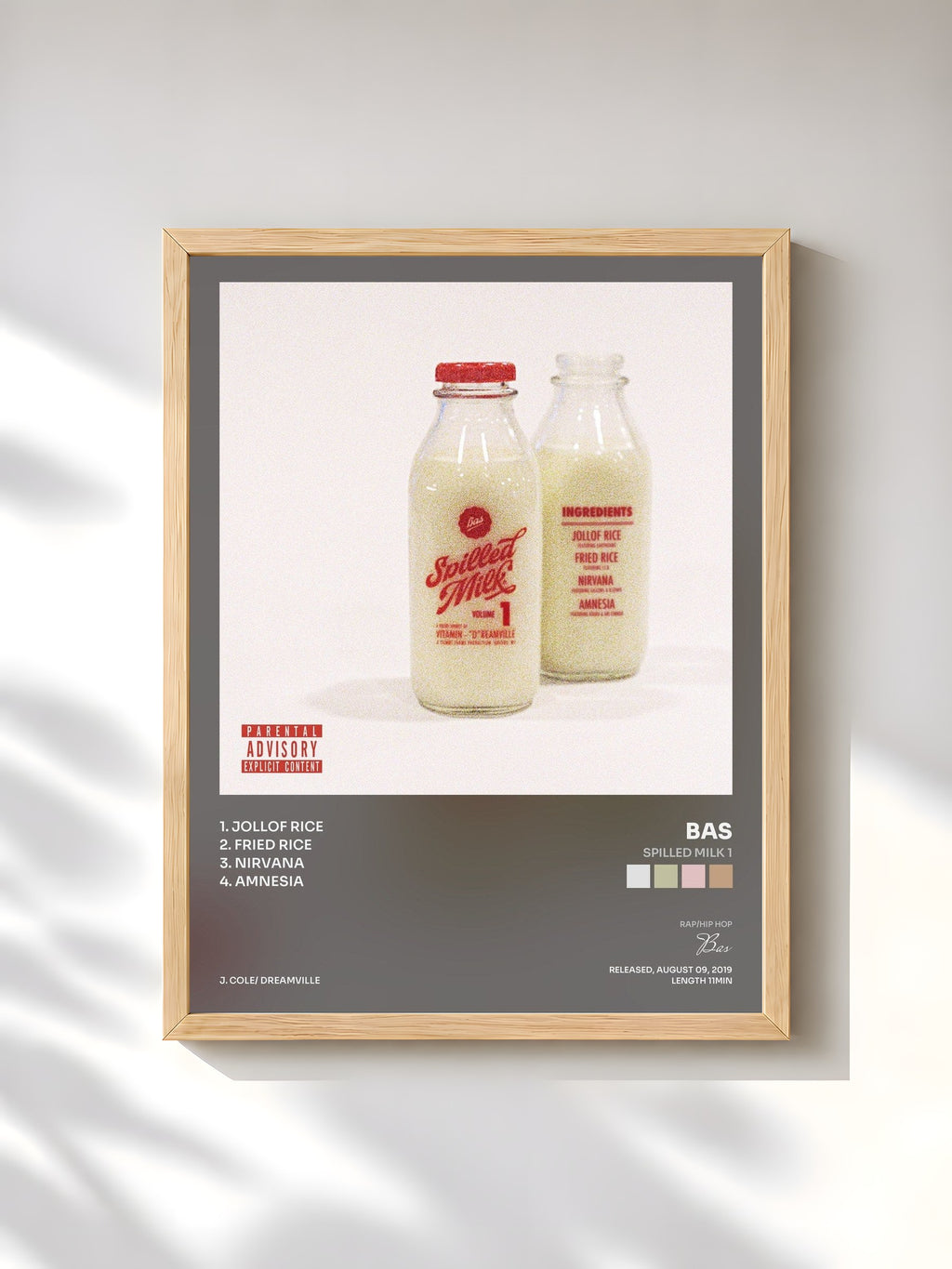 #bois Tableau de l'album Spilled Milk 1 de Bas, cadre en bois brut, imprimé et encadré en France