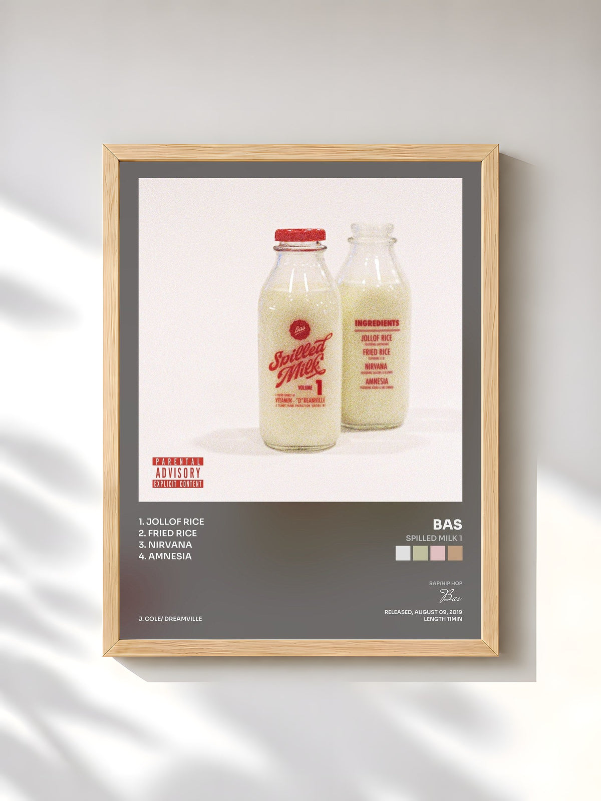 #bois Tableau de l'album Spilled Milk 1 de Bas, cadre en bois brut, imprimé et encadré en France