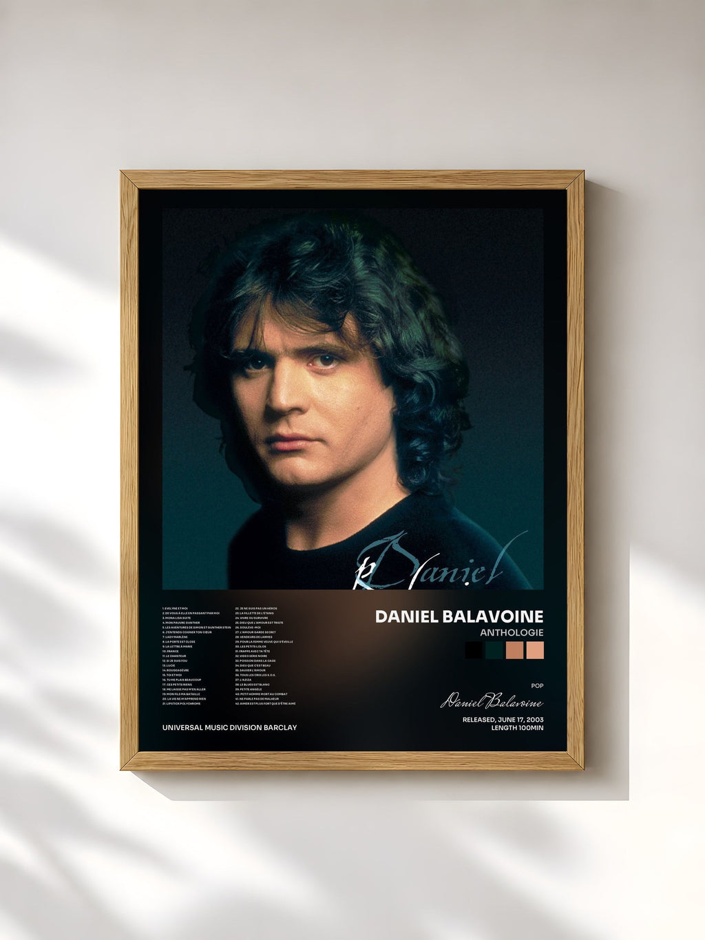 #bois Tableau de l'album Anthologie de Daniel Balavoine, cadre en bois brut, imprimé et encadré en France