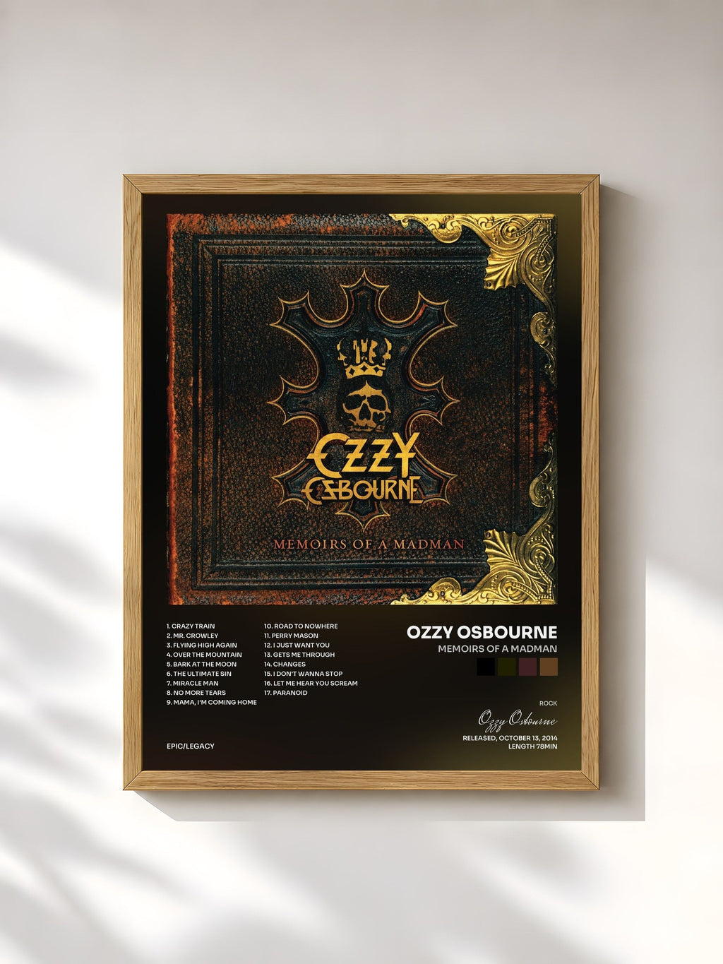#bois Tableau de l'album Memoirs of a Madman de Ozzy Osbourne, cadre en bois brut, imprimé et encadré en France