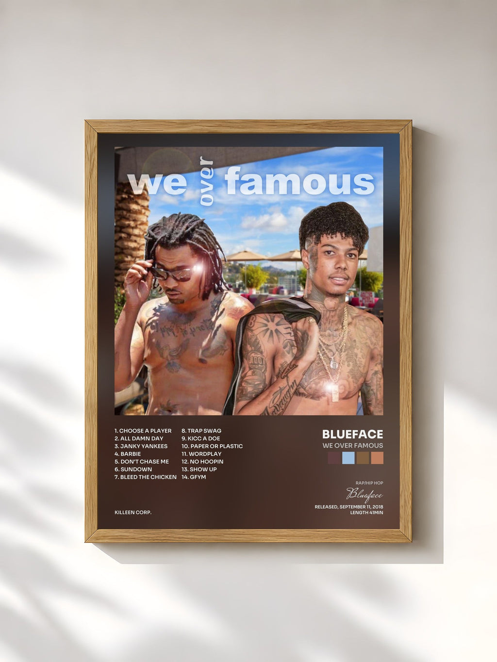 #bois Tableau de l'album We over Famous de Blueface, cadre en bois brut, imprimé et encadré en France