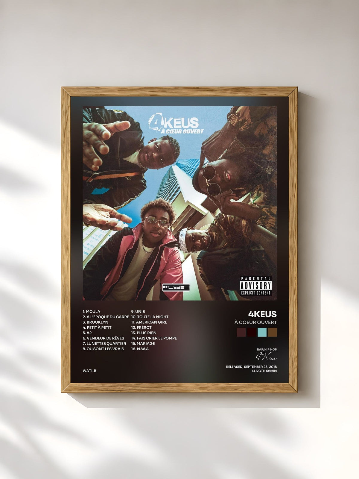 #bois Tableau de l'album À coeur ouvert de 4Keus, cadre en bois brut, imprimé et encadré en France