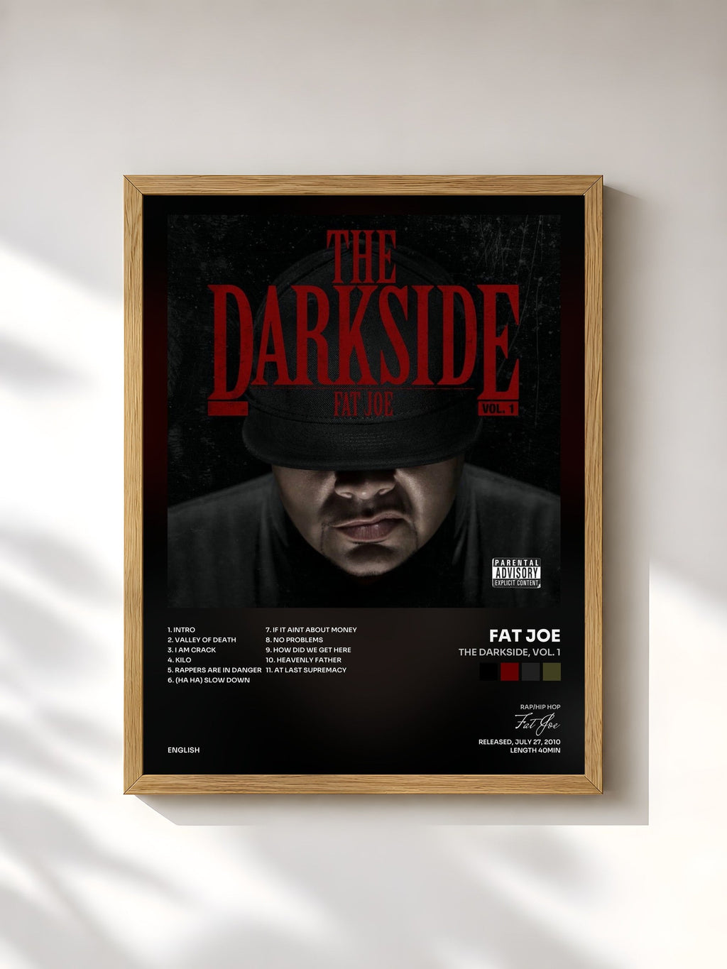 #bois Tableau de l'album The Darkside, Vol. 1 de Fat Joe, cadre en bois brut, imprimé et encadré en France