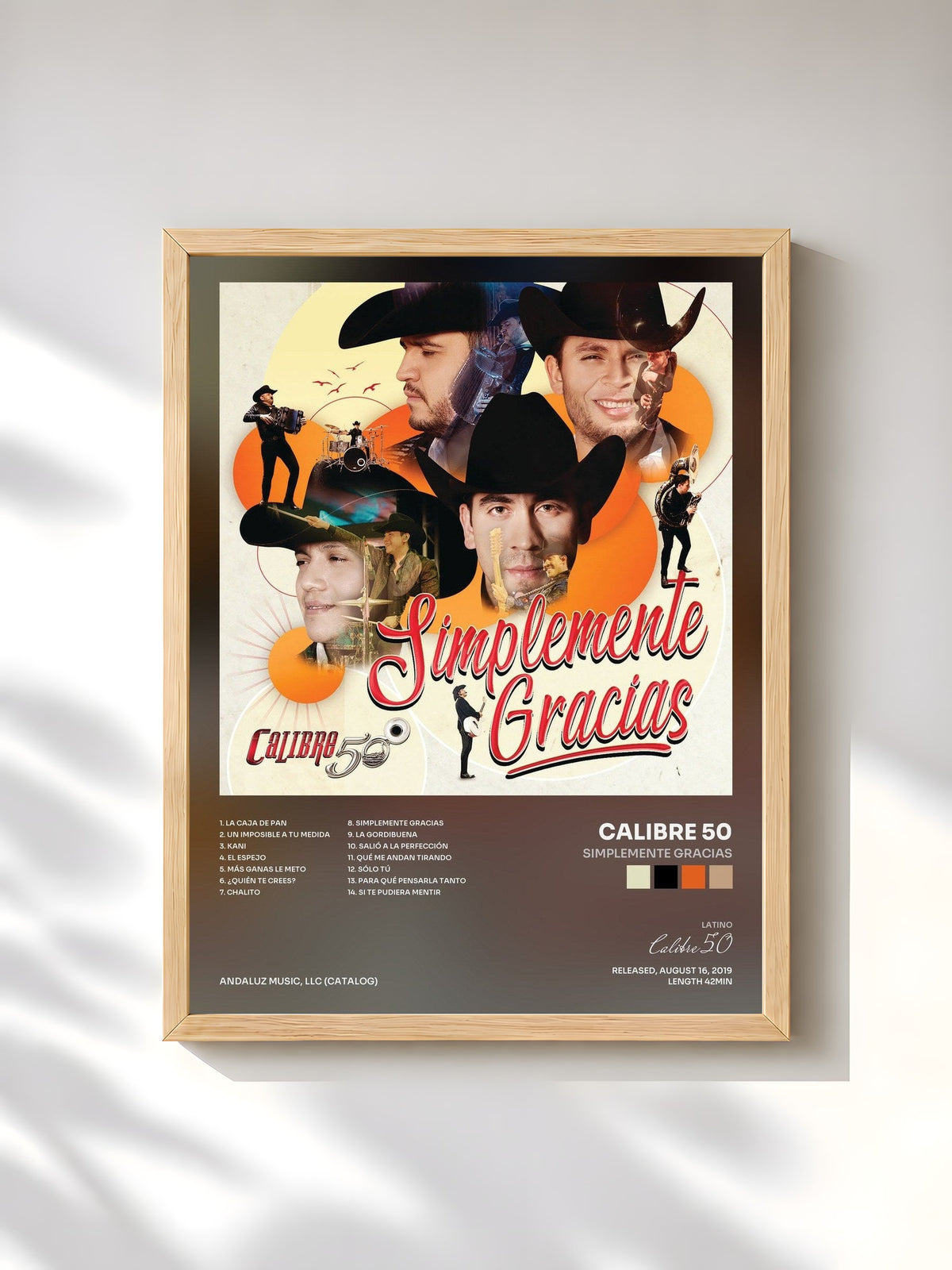 #bois Tableau de l'album Simplemente Gracias de Calibre 50, cadre en bois brut, imprimé et encadré en France