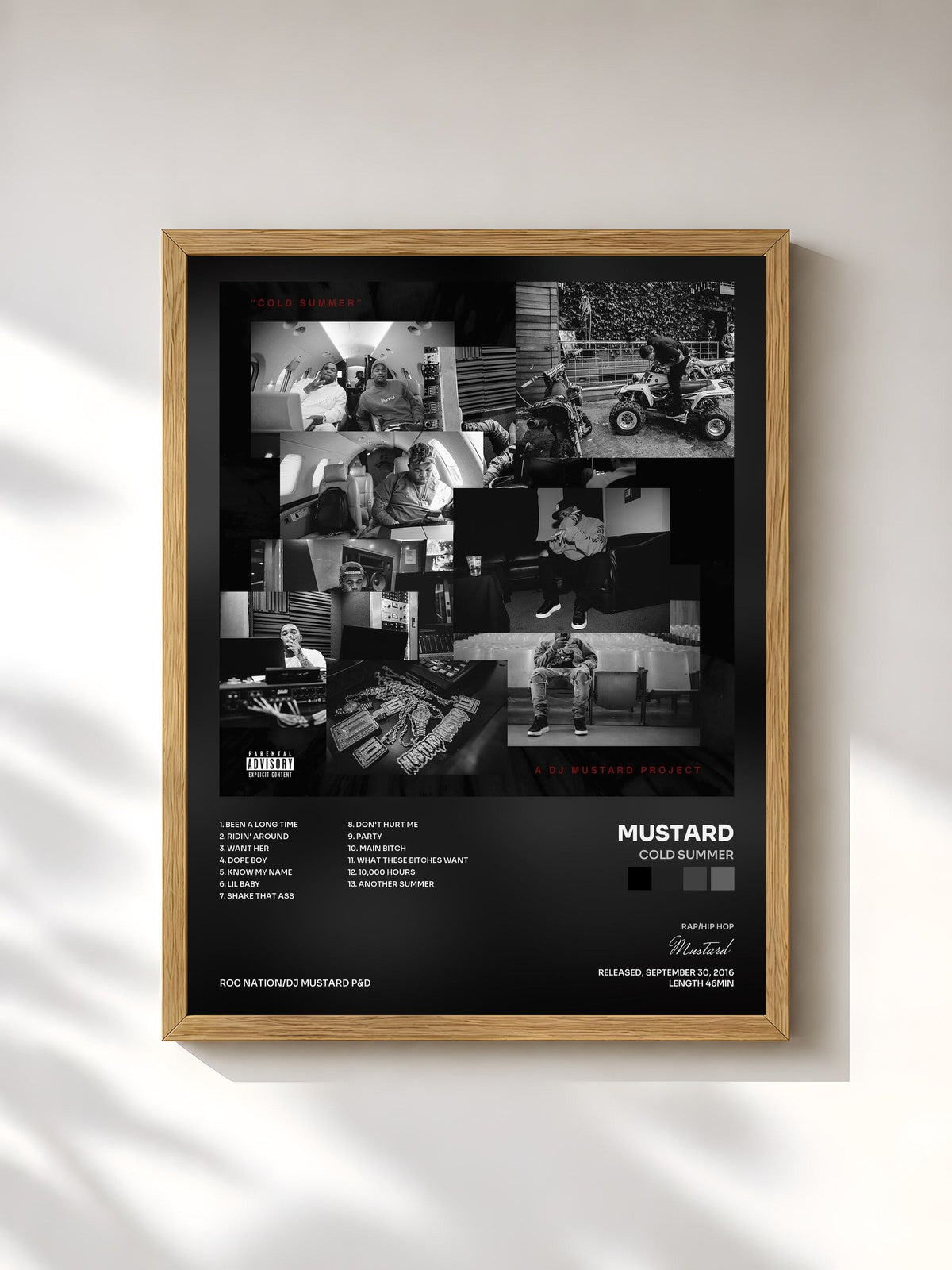 #bois Tableau de l'album Cold Summer de Mustard, cadre en bois brut, imprimé et encadré en France
