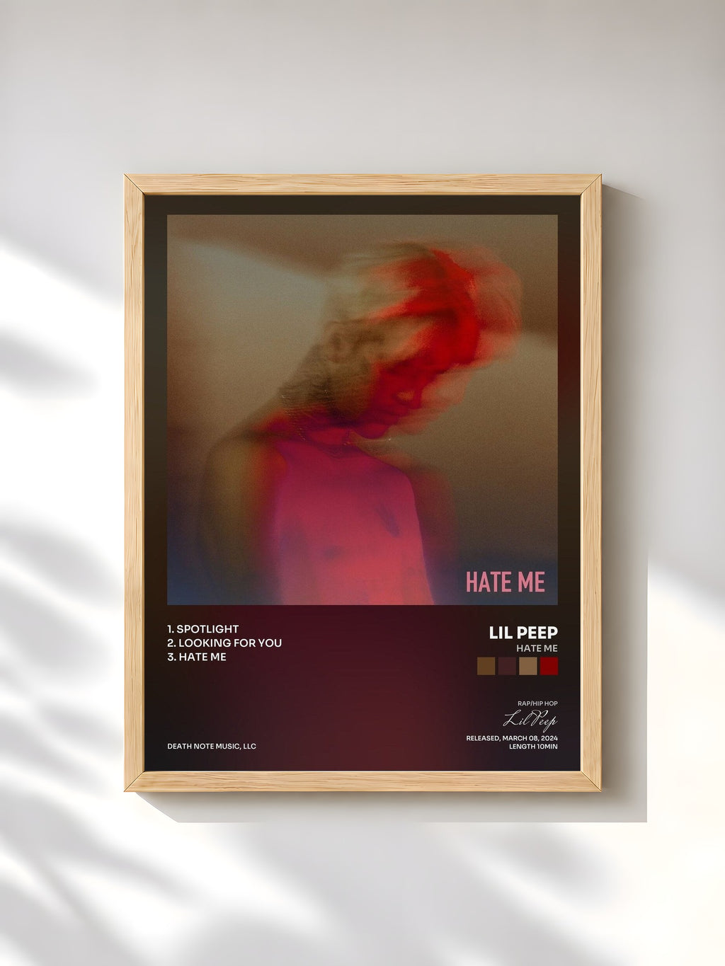 #bois Tableau de l'album HATE ME de Lil Peep, cadre en bois brut, imprimé et encadré en France