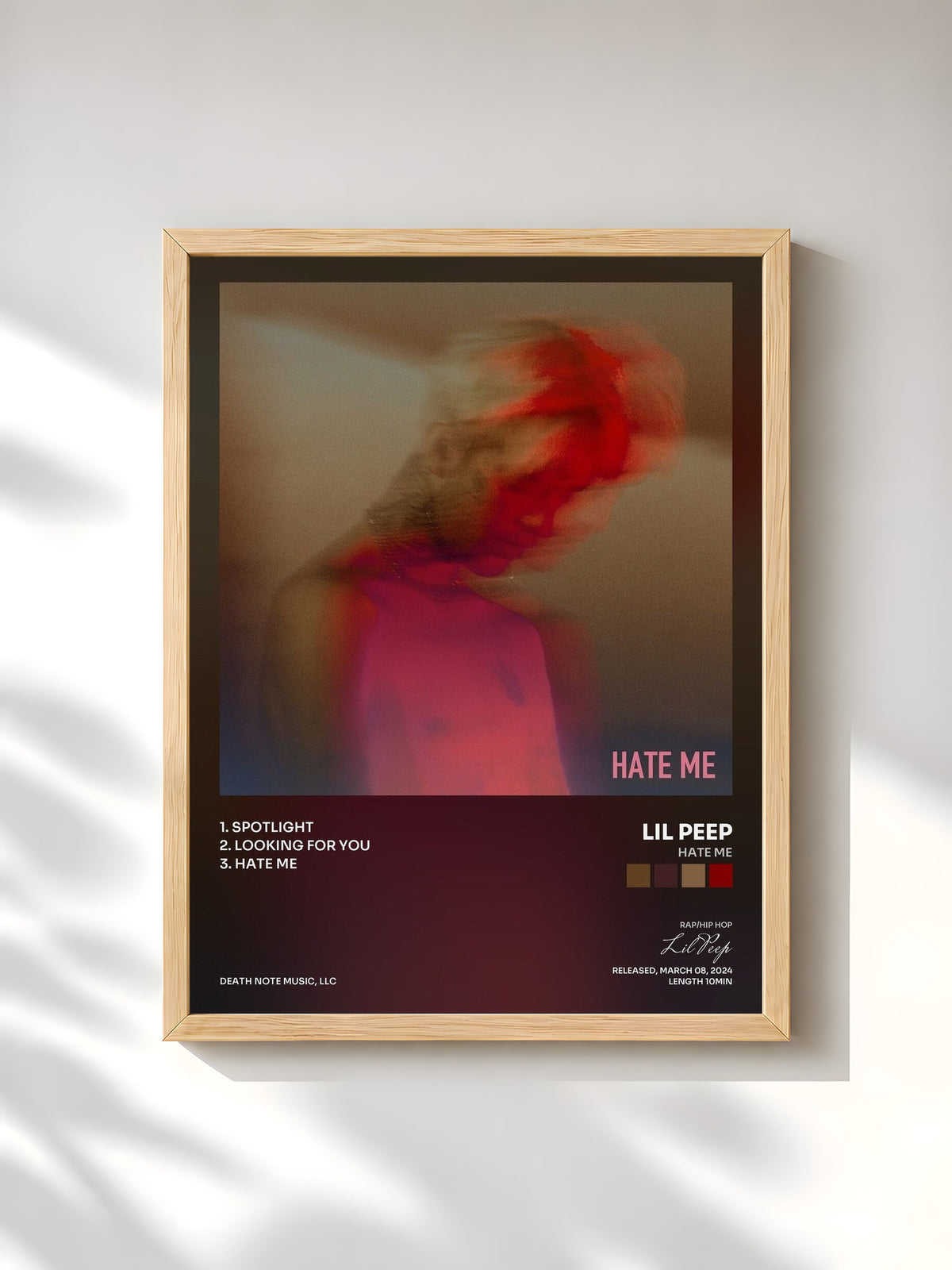 #bois Tableau de l'album HATE ME de Lil Peep, cadre en bois brut, imprimé et encadré en France