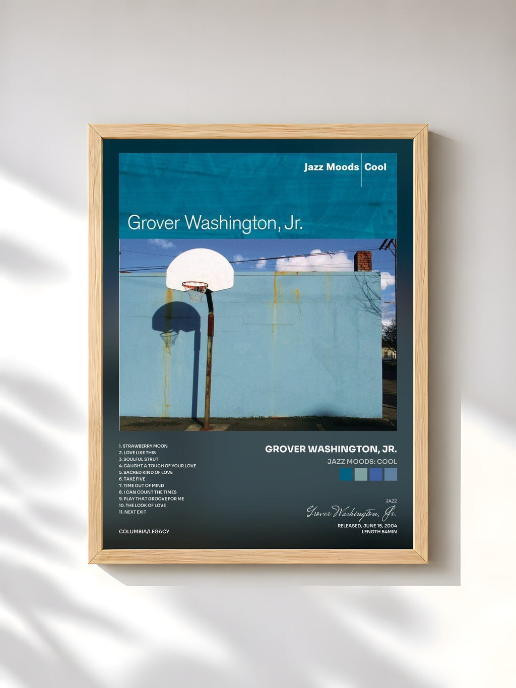 #bois Tableau de l'album Jazz Moods: Cool de Grover Washington, Jr., cadre en bois brut, imprimé et encadré en France