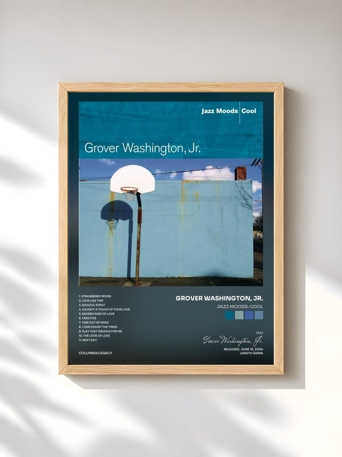 #bois Tableau de l'album Jazz Moods: Cool de Grover Washington, Jr., cadre en bois brut, imprimé et encadré en France