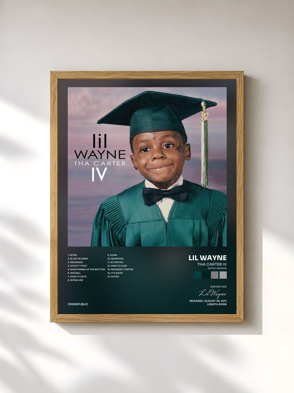 #bois Tableau de l'album Tha Carter IV (Edited Version) de Lil Wayne, cadre en bois brut, imprimé et encadré en France