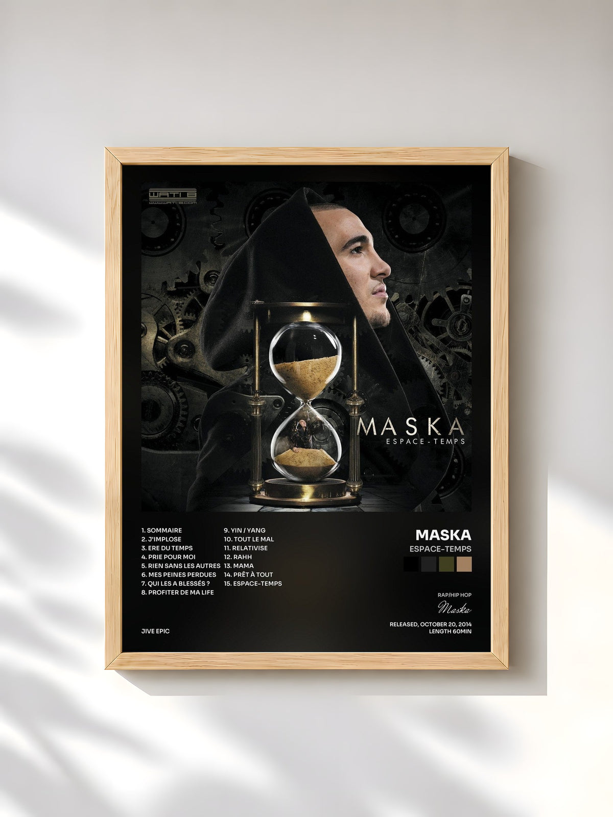 #bois Tableau de l'album Espace-temps de Maska, cadre en bois brut, imprimé et encadré en France