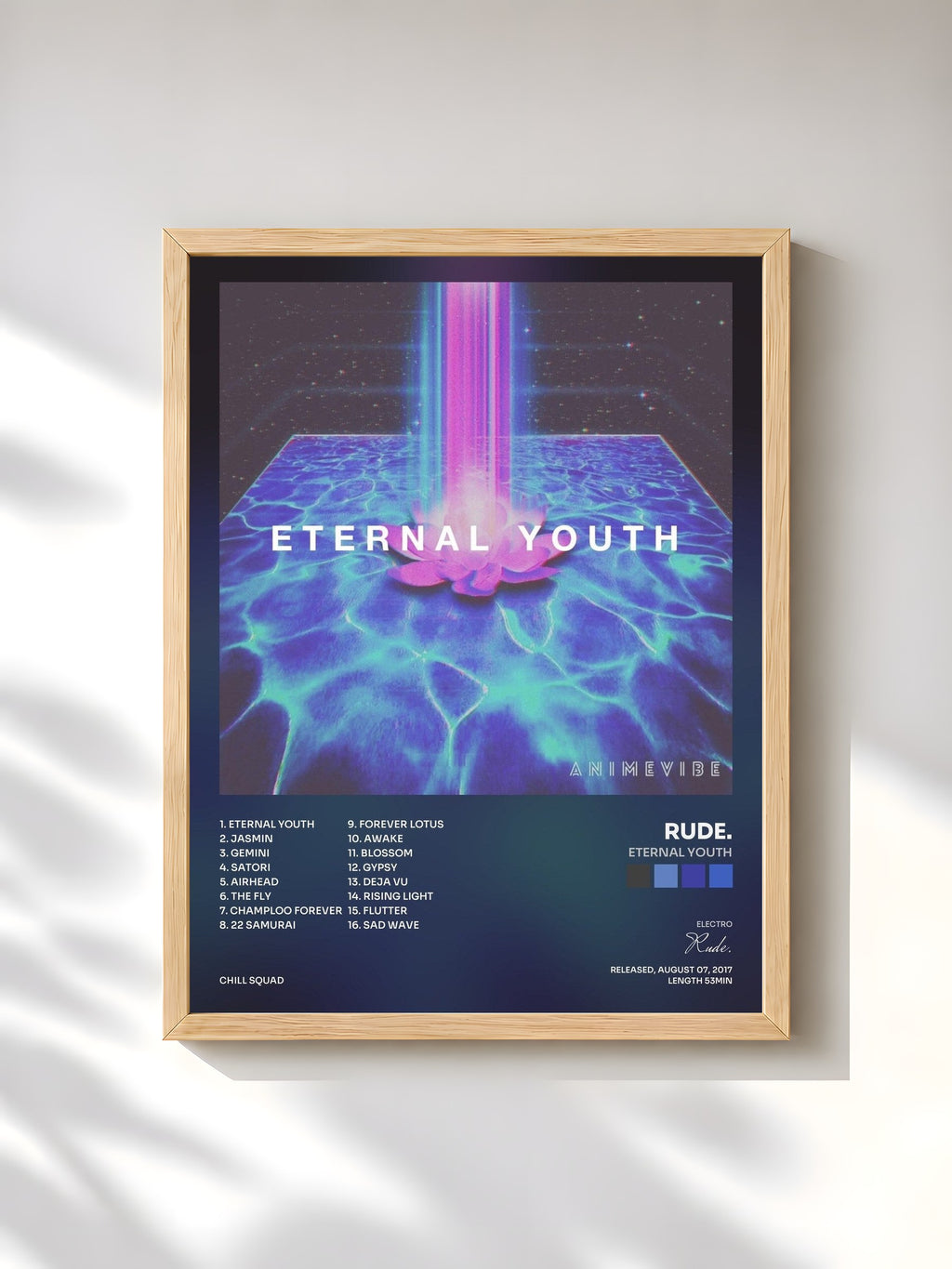 #bois Tableau de l'album Eternal Youth de Rude., cadre en bois brut, imprimé et encadré en France