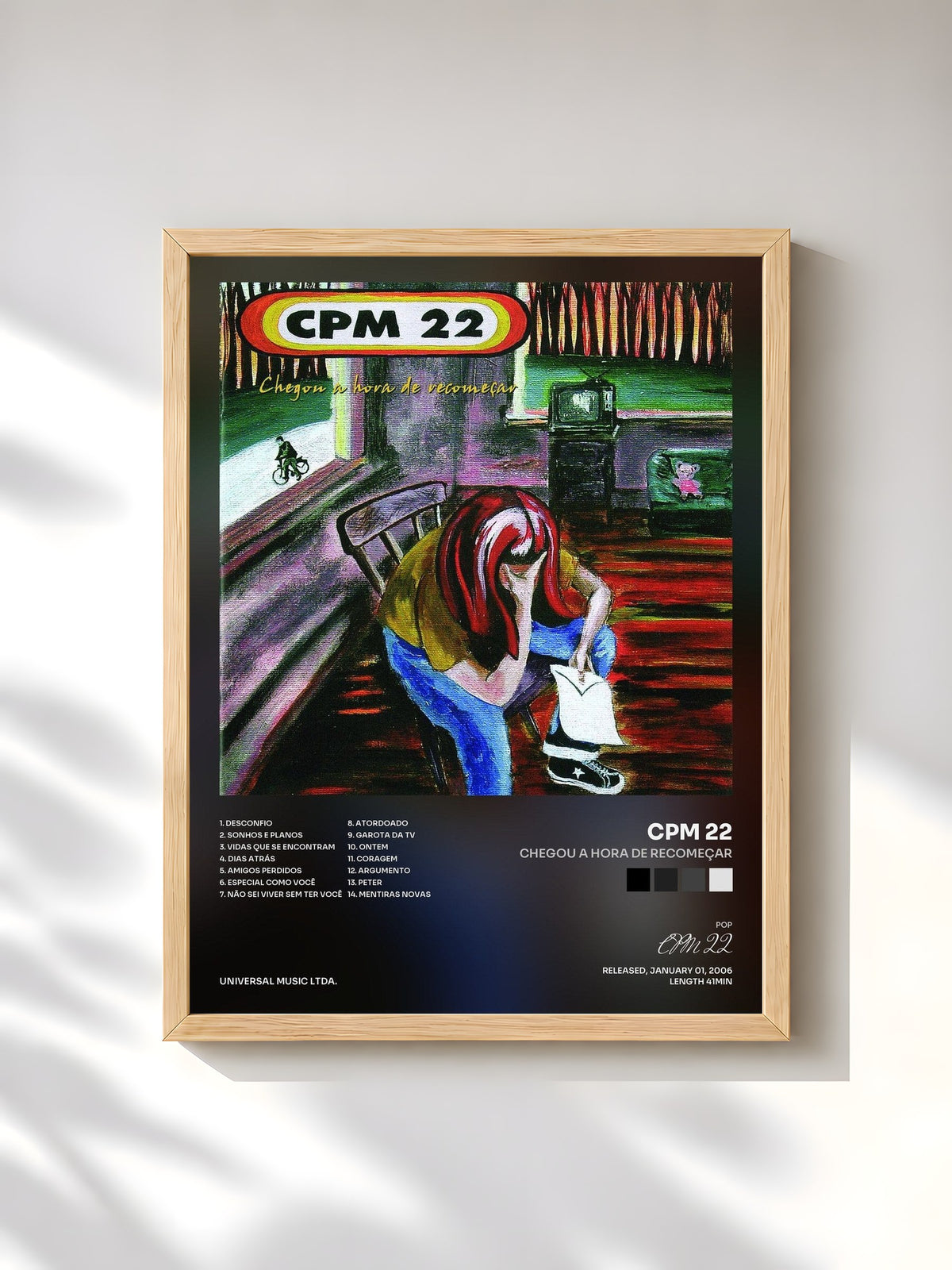 #bois Tableau de l'album Chegou A Hora De Recomeçar de CPM 22, cadre en bois brut, imprimé et encadré en France
