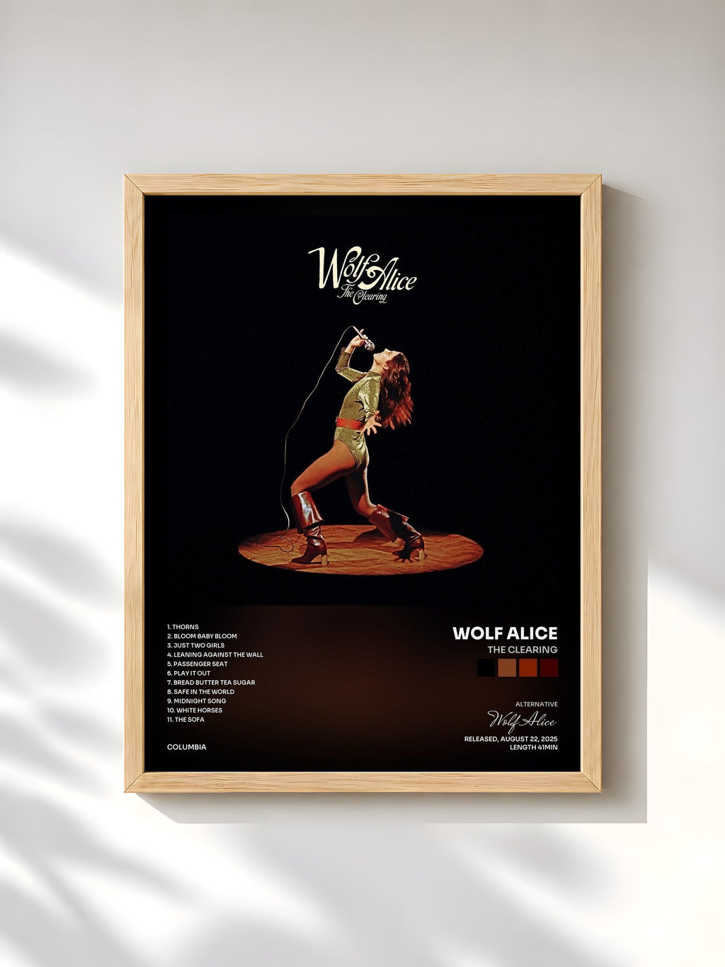 #bois Tableau de l'album The Clearing de Wolf Alice, cadre en bois brut, imprimé et encadré en France