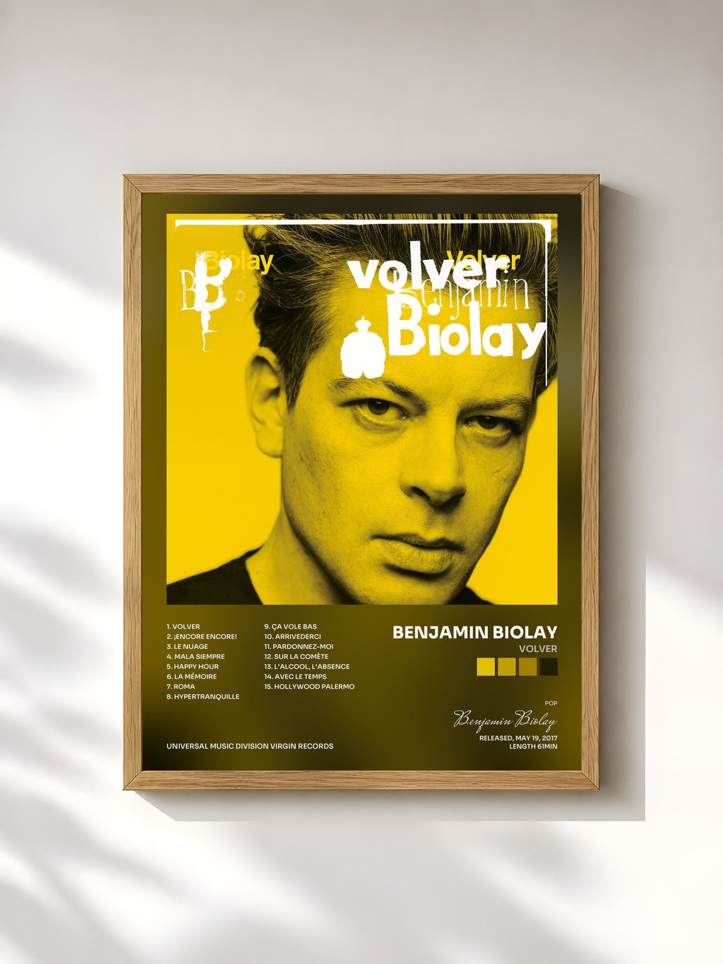 #bois Tableau de l'album Volver de Benjamin Biolay, cadre en bois brut, imprimé et encadré en France