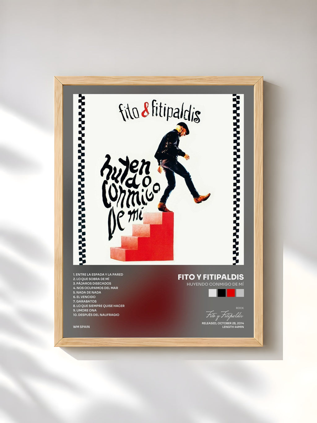 #bois Tableau de l'album Huyendo conmigo de mí de Fito y Fitipaldis, cadre en bois brut, imprimé et encadré en France