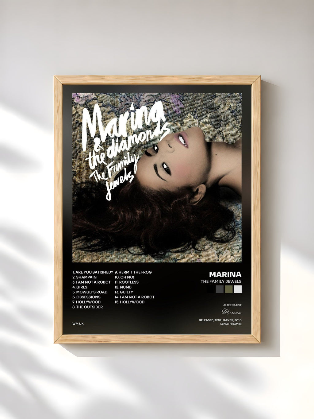 #bois Tableau de l'album The Family Jewels de Marina, cadre en bois brut, imprimé et encadré en France