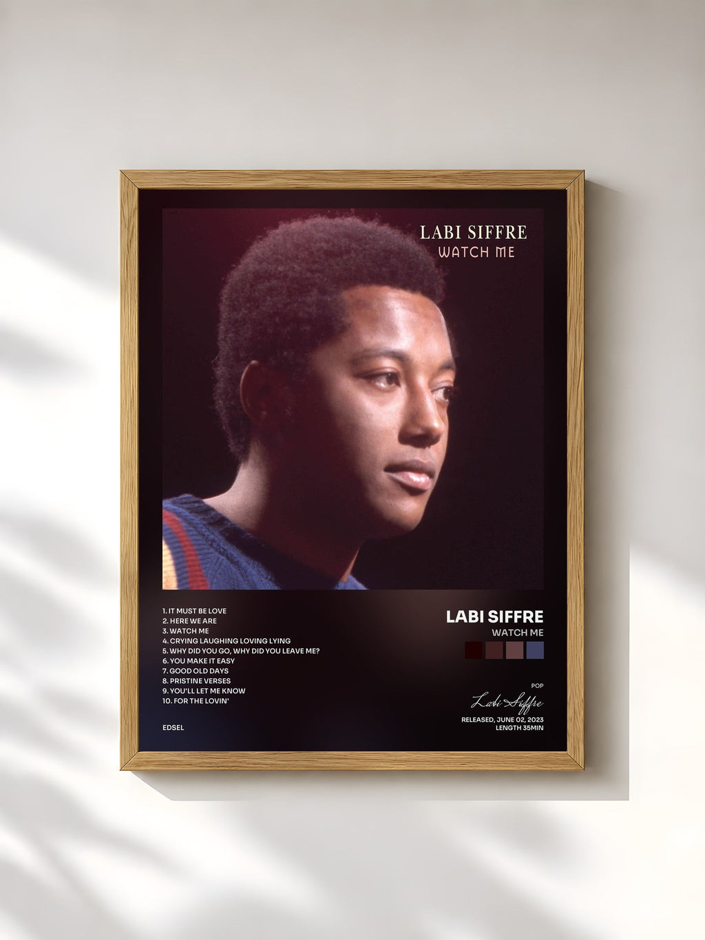 #bois Tableau de l'album Watch Me de Labi Siffre, cadre en bois brut, imprimé et encadré en France