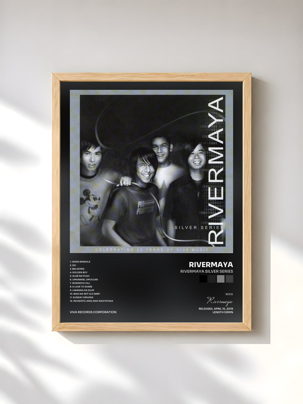 #bois Tableau de l'album Rivermaya Silver Series de Rivermaya, cadre en bois brut, imprimé et encadré en France