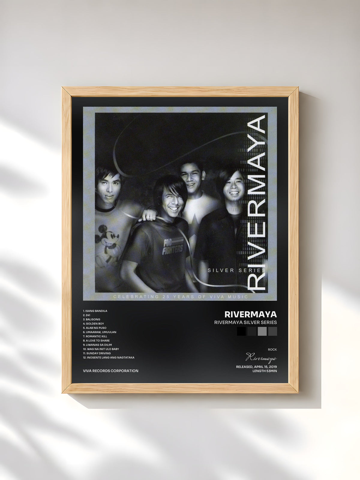 #bois Tableau de l'album Rivermaya Silver Series de Rivermaya, cadre en bois brut, imprimé et encadré en France