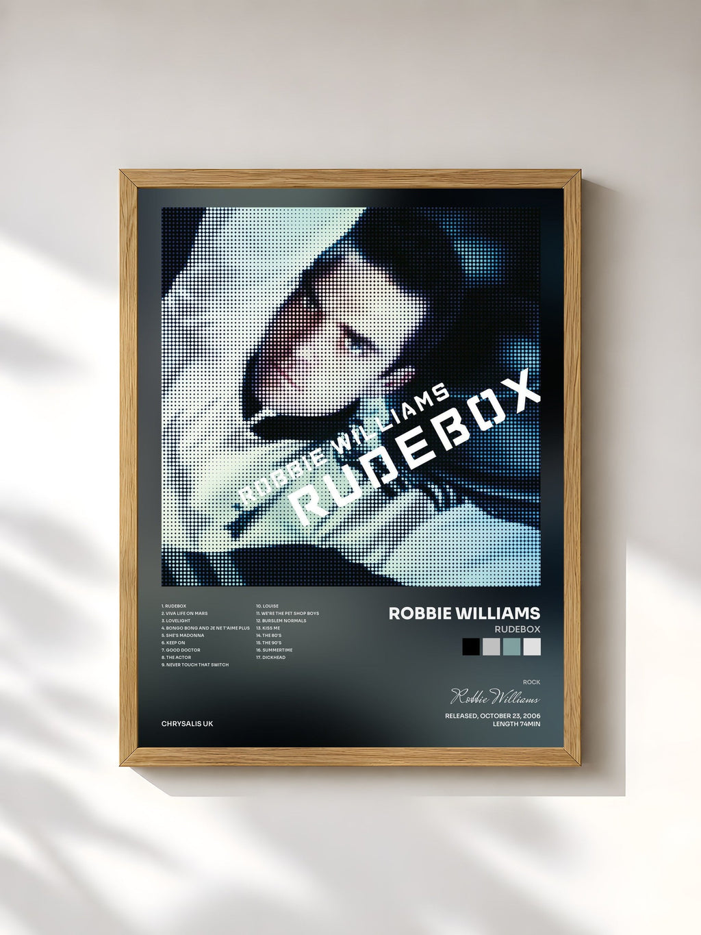 #bois Tableau de l'album Rudebox de Robbie Williams, cadre en bois brut, imprimé et encadré en France