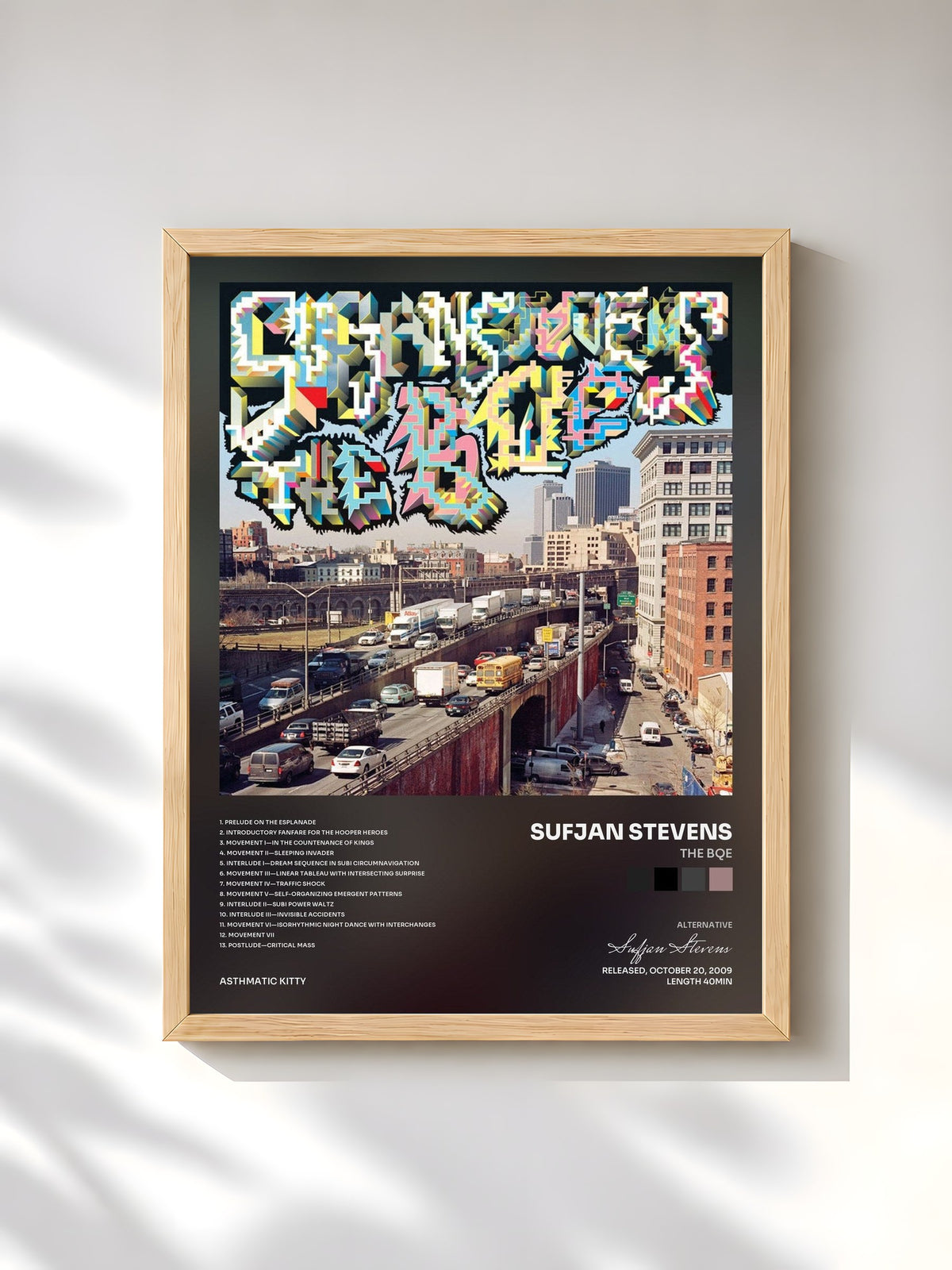 #bois Tableau de l'album The BQE de Sufjan Stevens, cadre en bois brut, imprimé et encadré en France