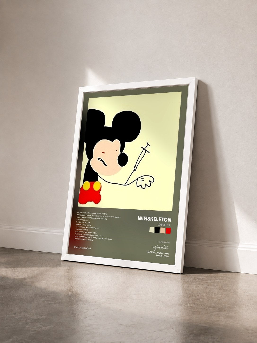 #blanc Tableau de l'album lovefool de wifiskeleton vu de trois quarts, cadre blanc