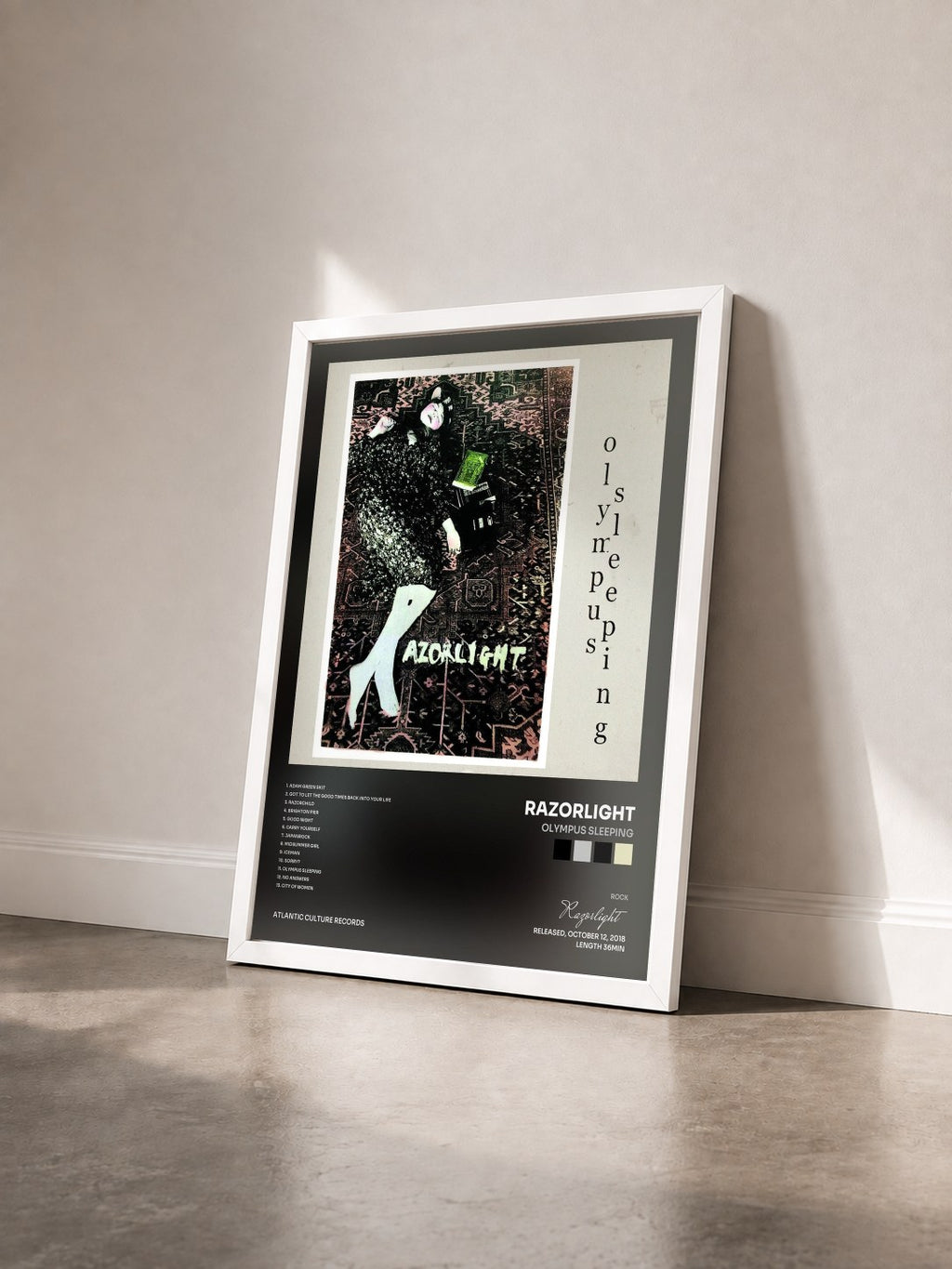 #blanc Tableau de l'album Olympus Sleeping de Razorlight vu de trois quarts, cadre blanc
